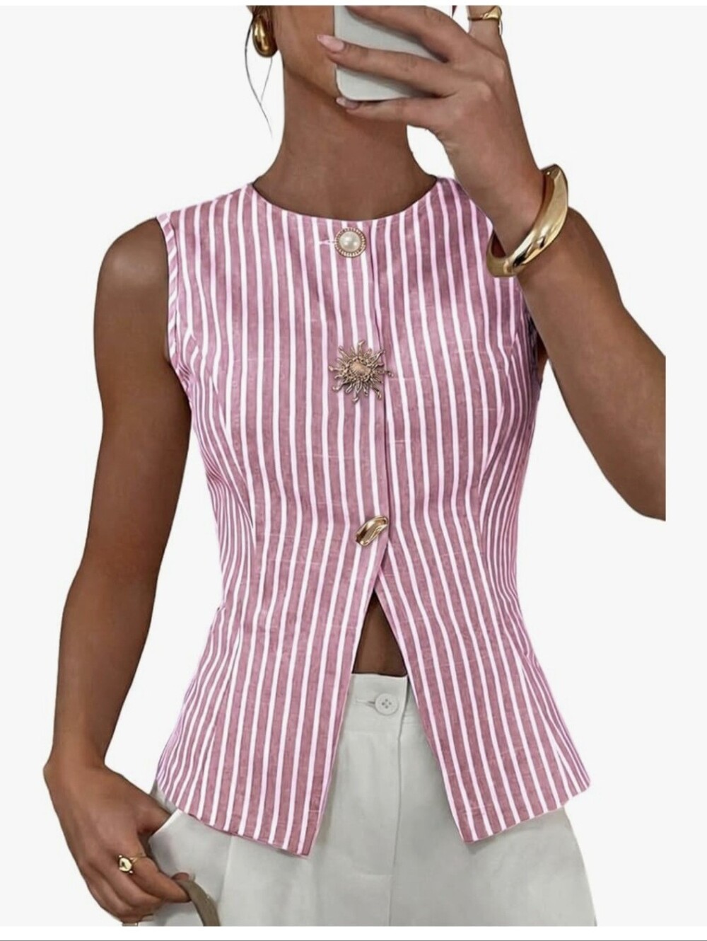 NWT Evaless Pink & White Vest Top - 2XL